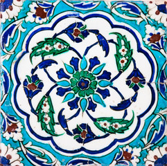 Ancient Ottoman handmade turkish tiles with floral patterns