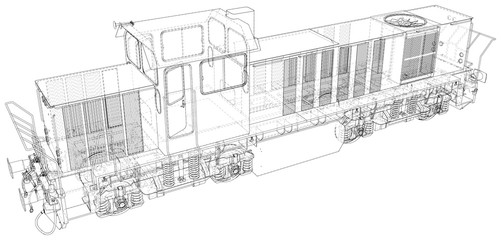 Train. Technical wire-frame. Vector rendering of 3d.
