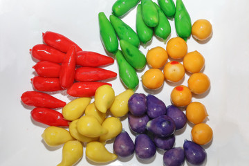 Colourful Luk chup look choop tadeonal Thai desert sweets candy creatve variety