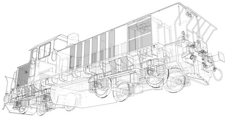 Train. Technical wire-frame. Vector rendering of 3d.