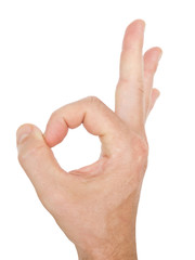 Male hand showing perfect gesture on white background