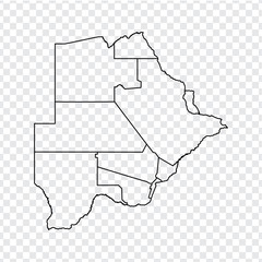 Blank map Republic of Botswana. High quality map of  Botswana with provinces on transparent background for your web site design, logo, app, UI. Stock vector.  EPS10. 