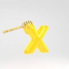 Letter X lowercase. Honey font with dipper isolated on white background.