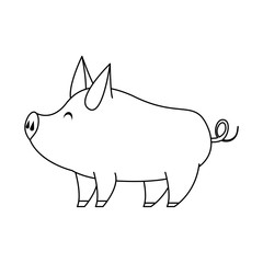 cute animal pig farm cartoon in black and white