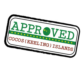 Vector Stamp of Approved logo with Cocos (Keeling) Flag in the shape of O and text Cocos (Keeling) Islands.