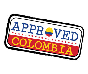 Vector Stamp of Approved logo with Colombian Flag in the shape of O and text Colombia.
