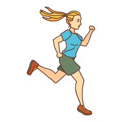 Isolated Running Girl in Hand Drawn Doodle Style