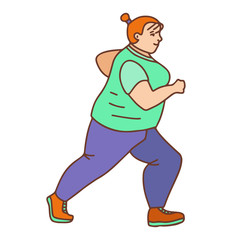 Running Plus Size Girl in Hand Drawn Doodle Style