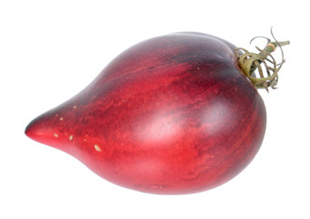 Dark red ripe anthocyanin tomato isolated on white background