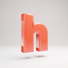 Letter H lowercase. Living Coral font with glossy reflections and shadow isolated on white background.