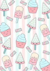 background with ice cream and candy