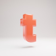 Obraz premium Letter T lowercase. Living Coral font with glossy reflections and shadow isolated on white background.