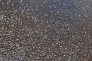 puddle with raindrops,removed during the summer rain in the afternoon