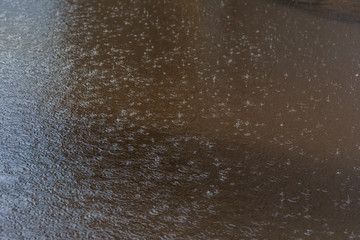 puddle with raindrops,removed during the summer rain in the afternoon