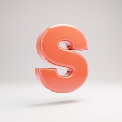 Letter S uppercase. Living Coral font with glossy reflections and shadow isolated on white background.