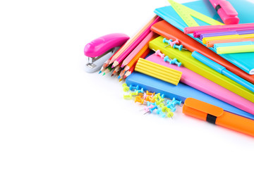 School supplies on white background