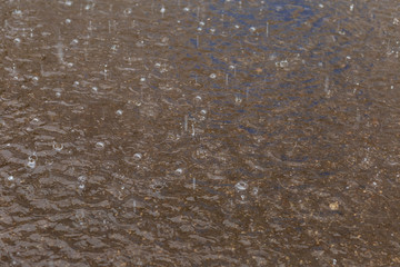 puddle with raindrops,removed during the summer rain in the afternoon