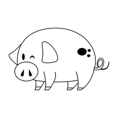 cute animal pig farm cartoon in black and white
