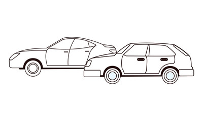 Vintage and classic with modern cars vehicles in black and white