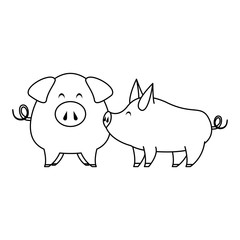 cute animals pigs farm cartoon in black and white