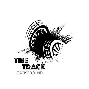 Black tire track and wheel grunge splash with sample text