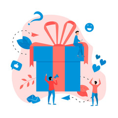 Gift box. Promotion of online store or shop loyalty program and bonus. Vector illustration for advertisement.	