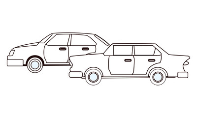 Vintage and classic with modern cars vehicles in black and white