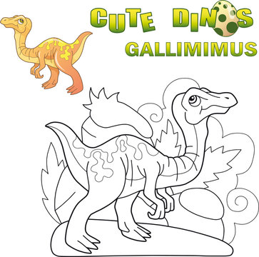 cartoon cute prehistoric dinosaur gallimimus, funny illustration