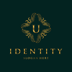 Premium letter U logo icon vector design. Luxury jewelry frame gem edge logotype, Floral Heraldic or ornamental Luxury Logo template U letter logo.
