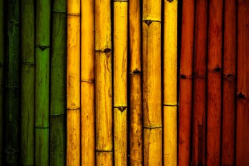 Green yellow red on Bamboo wall texture  Reggae background concept