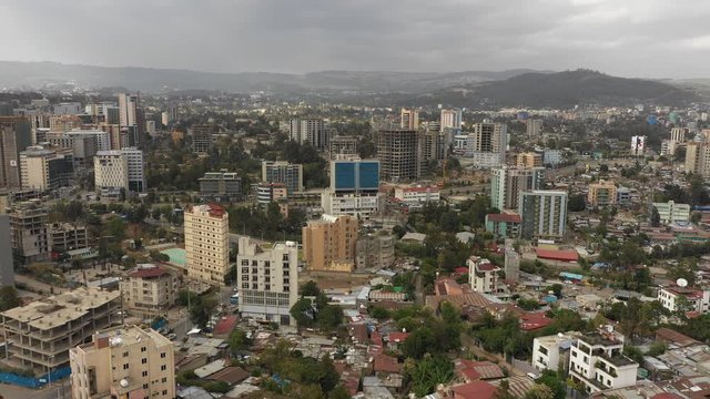 Drone flight over residential neighborhood in central district Addis Ababa, Ethiopia