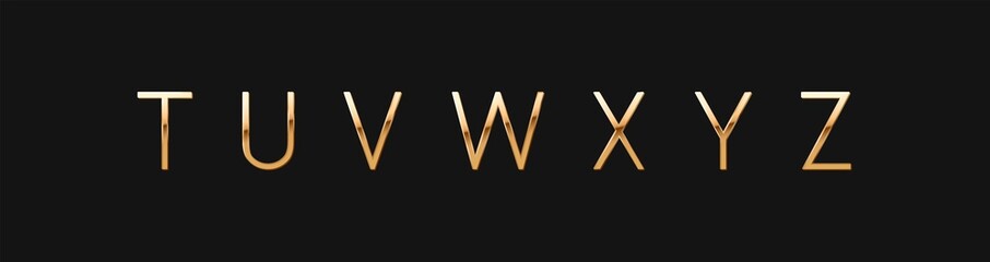 Golden elegant letter T, U, V, W, X, Y, Z. Chic Design sign isolated on black background. Gold Alphabet, font luxury. vector illustration © lauritta