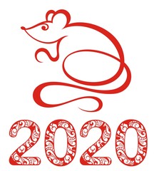 Chinese Zodiac Sign Year of Rat,Red paper cut rat,Happy Chinese New Year 2020year of the rat
