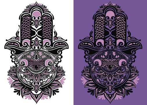 Vector Indian hand drawn hamsa with ethnic ornaments