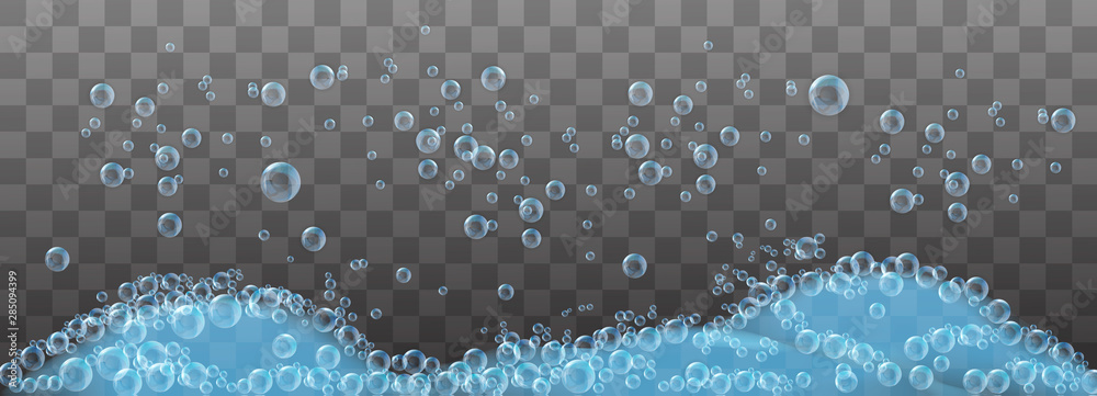 Wall mural soap foam and bubbles on transparent background. vector illustration - Wall murals