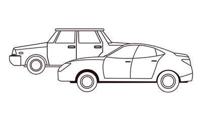 Vintage and classic with modern cars vehicles in black and white