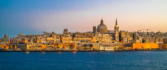 Sunset view of Valletta, the capital of Malta.