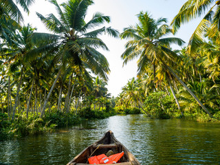 river cruise in the Kerala backwaters with traditional wooden fisherman boat