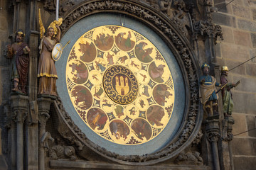 Fototapeta na wymiar Astronomic clock on the Old Town Hall tower at Staromestska square in Prague