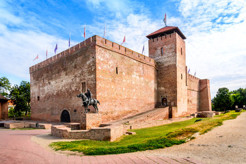 The only remaining brick-built medieval fortress. In front of the castle is a horse statue in the...