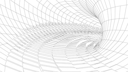 Tunnel or wormhole. Vector abstract background. 3D tunnel grid. Futuristic perspective grid background texture.