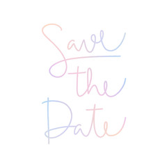 Save the date hand lettering with pastel colors on white background