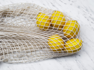 High angle cotton net bag with lemons