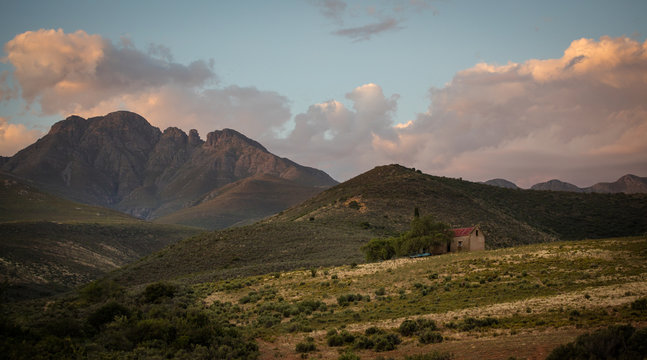 Wide angle view over the Swartberg mountains outside the karoo town of uniondale in the Little Karoo region in south africa