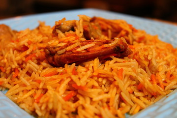 Closeup of chicken biryani