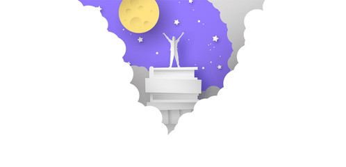 Education concept of papercut man on read books