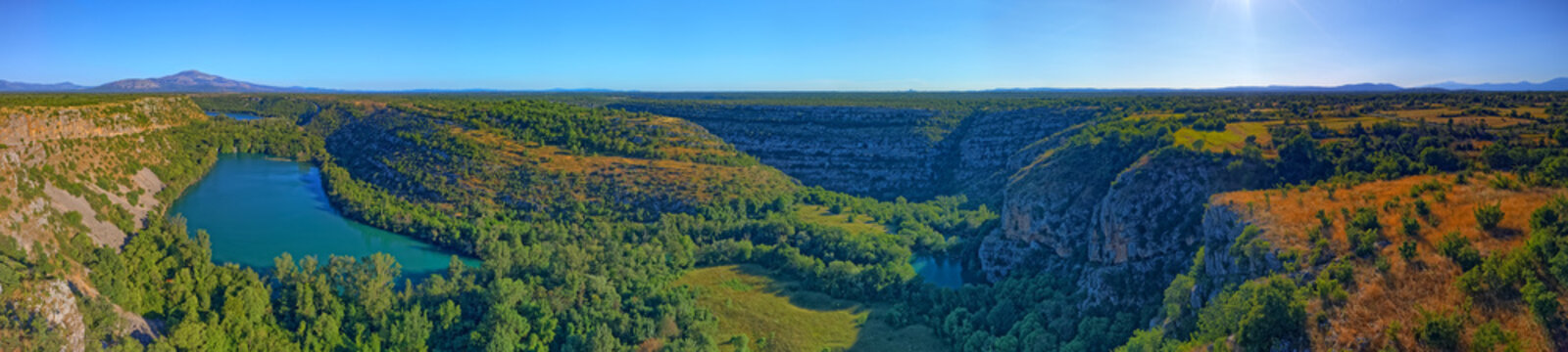 Aerial view of Brljan lake in Croatia in canyon of the Krka River
