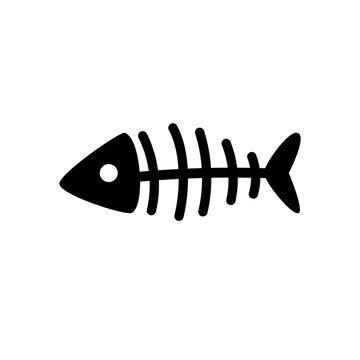 Fish skeleton vector icon. Flat black fishbones symbol on white.