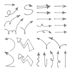 Hand drawn arrow set. Collection of doodle arrow doodles.