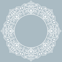Decorative frame Elegant vector element for design in Eastern style, place for text. Floral blue border. Lace illustration for invitations and greeting cards